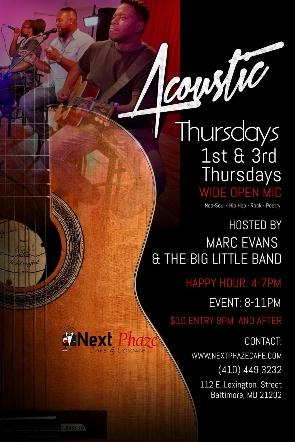 Next Phaze Cafe featuring Acoustic Thursday, 112 E. Lexington St., Downtown Baltimore