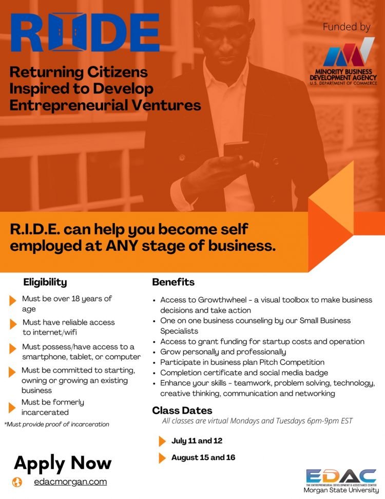 RIDE is an entrepreneurial program that helps returning citizens start businesses
