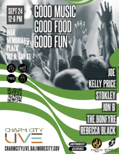 Charm City Live set for Sat., Sept. 24 at War Memorial Plaza: Good music, good food, and good fun!