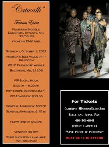 “CATWALK” Fashion Event, Sat., Oct. 1st, America’s Best Value Inn, 6510 Frankford Avenue, BALTIMORE