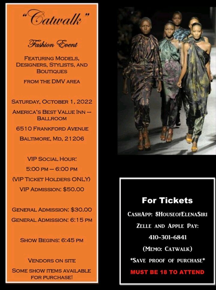 "CATWALK" Fashion Event, Sat., Oct. 1st, America's Best Value Inn, 6510 Frankford Avenue, BALTIMORE