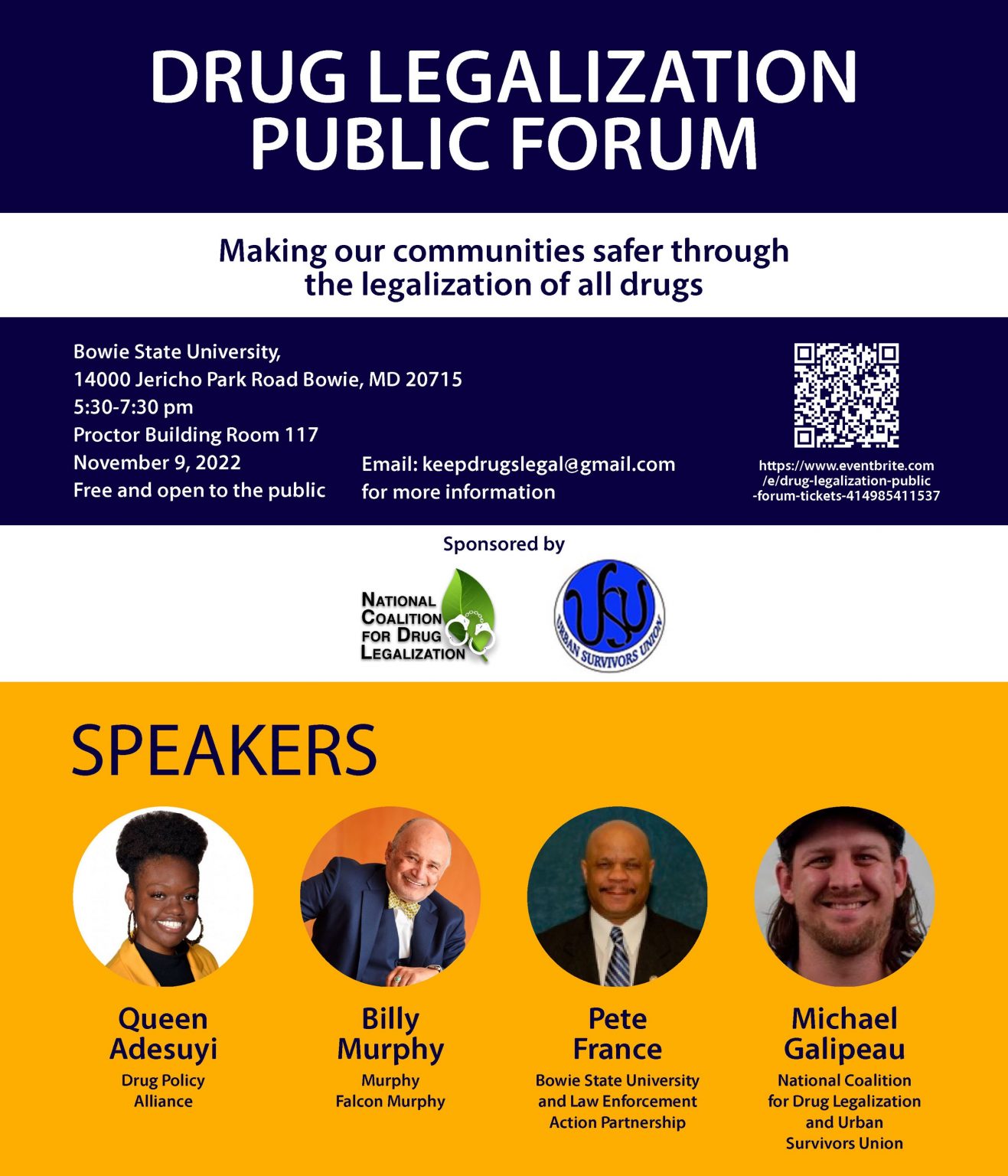 BOWIE STATE: Drug Legalization Public Forum, Nov. 9th