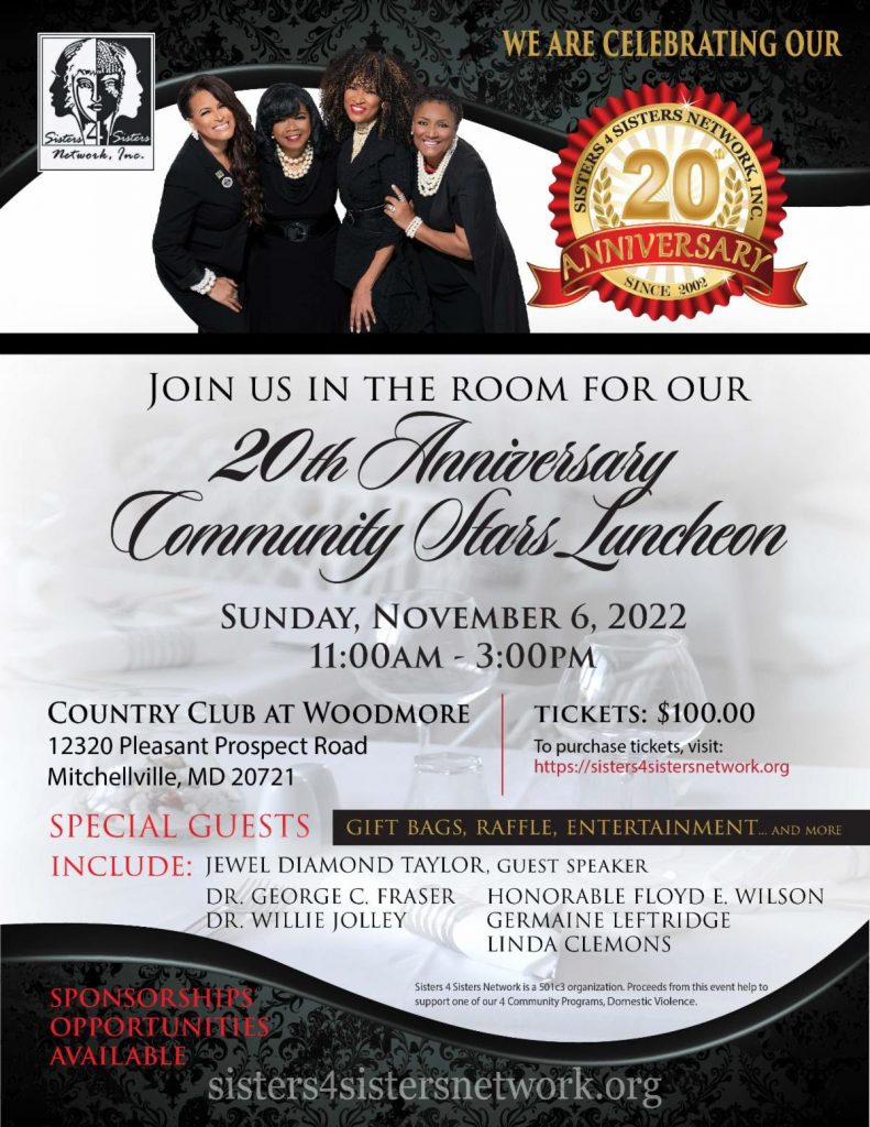 It’s Sisters4Sisters Network, Inc.’s 20th Anniversary, Nov. 6th!