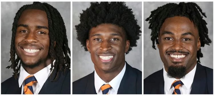UVA football players, from left to right, Lavel Davis Jr., Devin Chandler and D’Sean Perry were killed tragically on Sunday evening. (UVA Athletics photos)