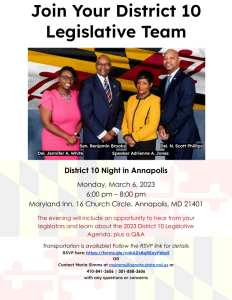 District 10 Night in Annapolis will be held on Mon., March 6th