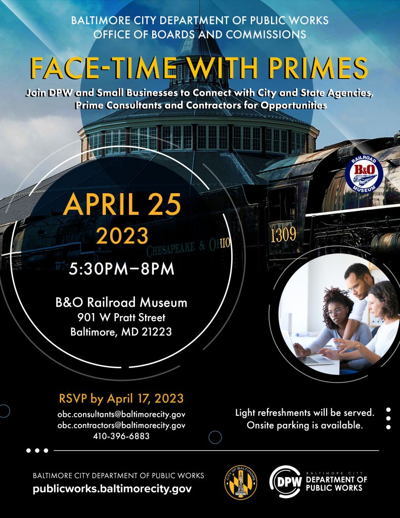 FACETIME WITH PRIMES BUSINESSES NETWORKING EVENT**APRIL 25, 2023 AT B & O RAILROAD MUSEUM**SAVE THE DATE