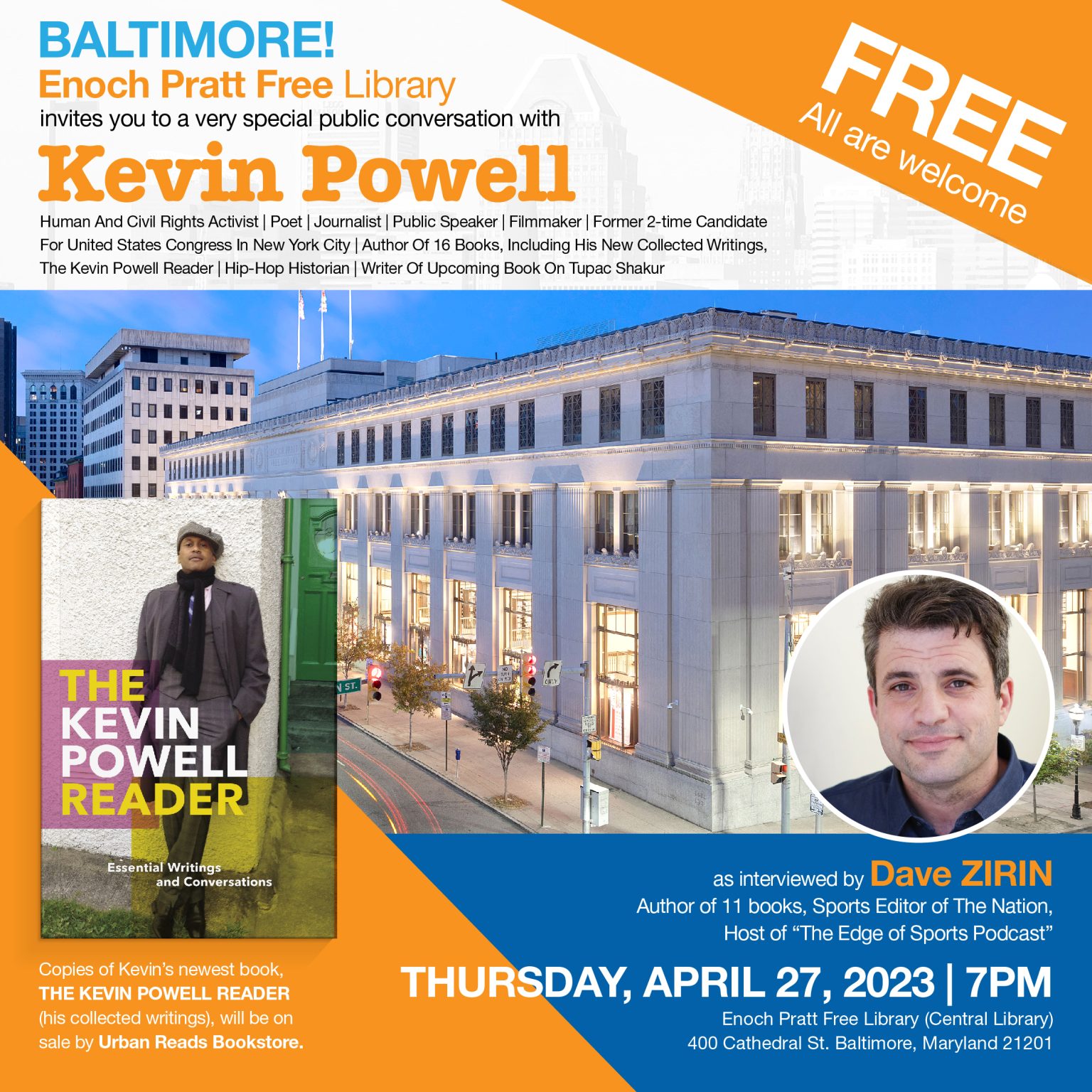 Writers LIVE! Kevin Powell at Enoch Pratt Library, April 27th