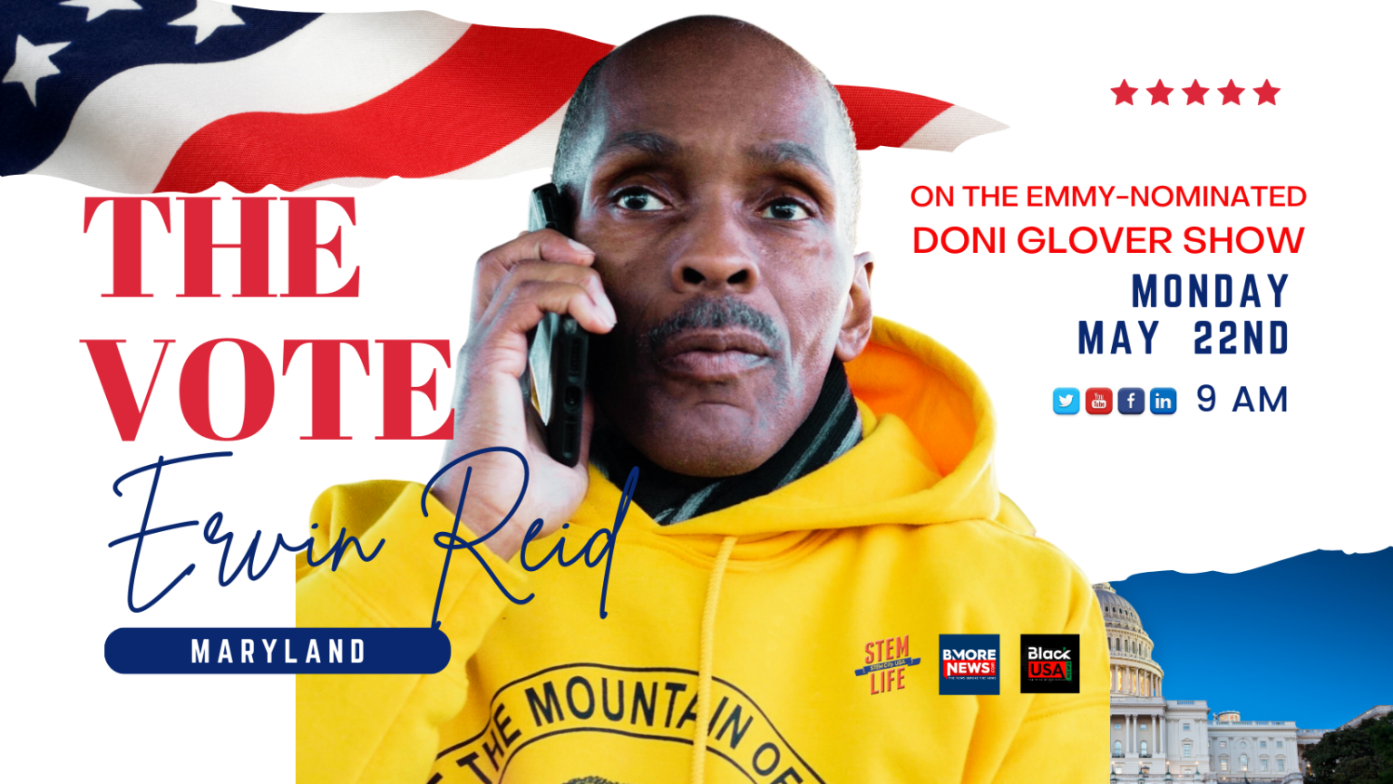 Ervin Reid on next edition of the Emmy-nominated Doni Glover Show, 1/17/24 (9 am)