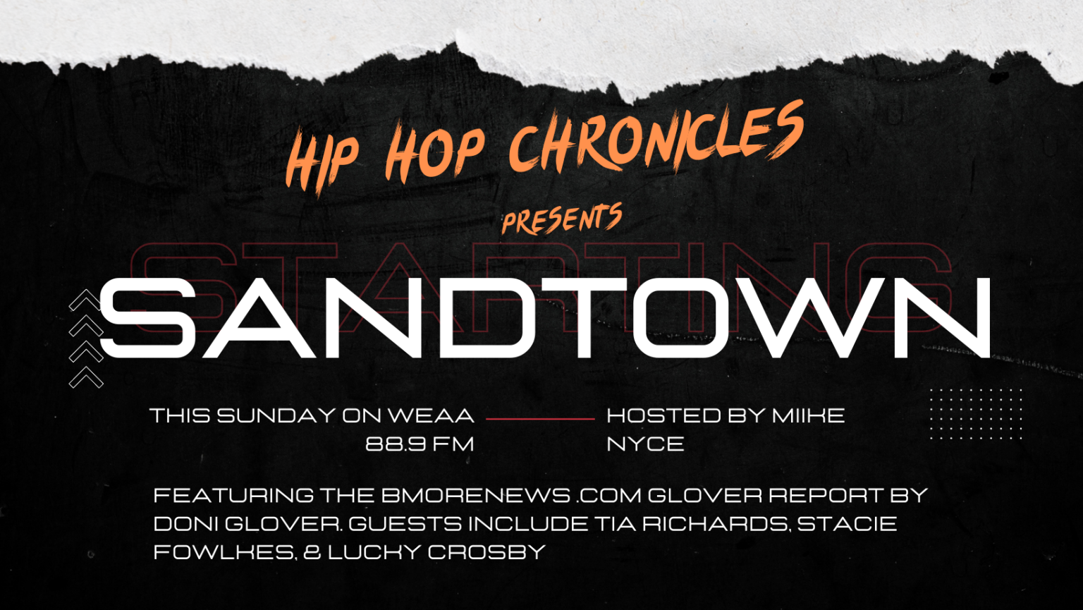 SANDTOWN. TONITE. WEAA 88.9 FM’s Hiphop Chronicles with Mike Nyce