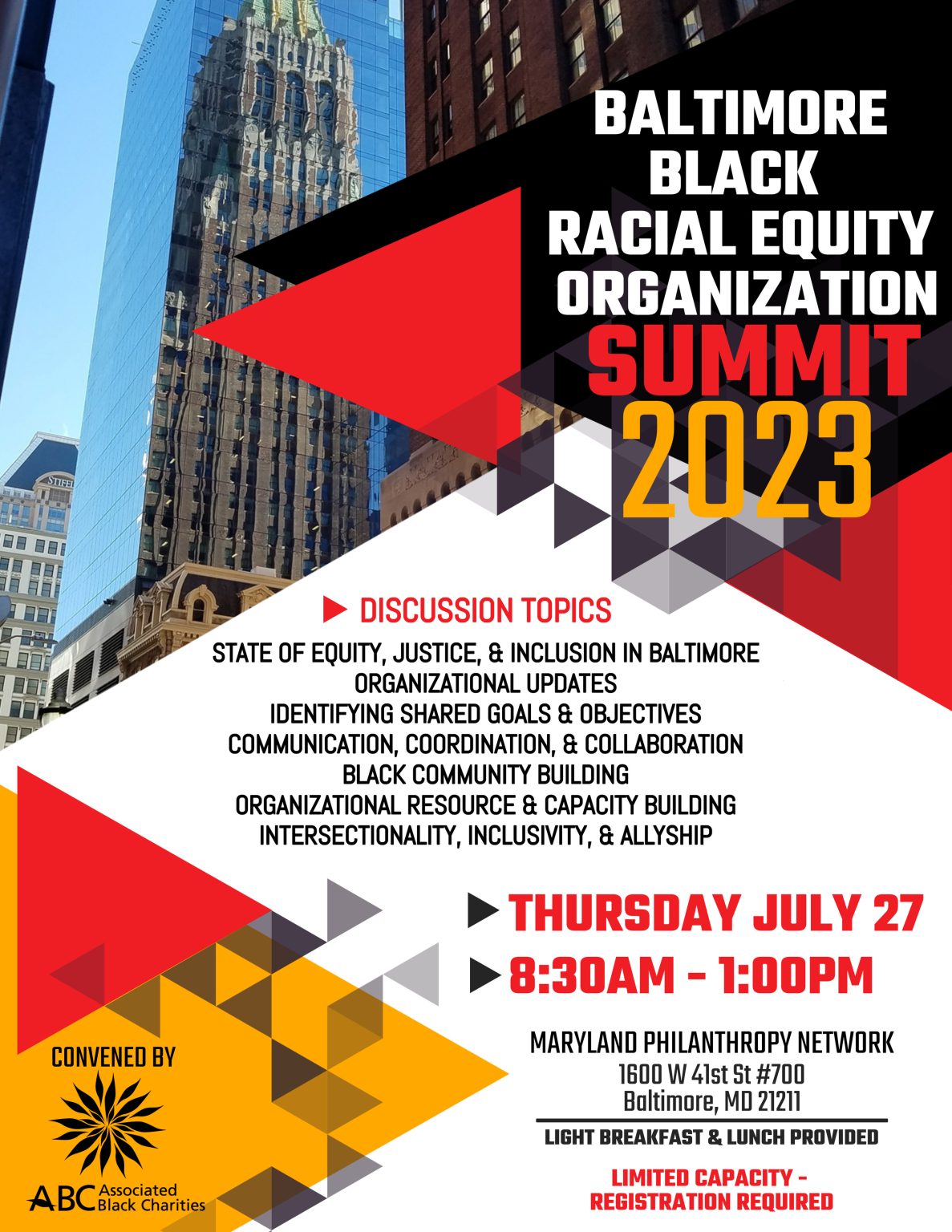 Associated Black Charities Convenes 2023 Baltimore Black Racial Equity Organization Summit, July 27th