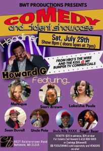 Comedy & Talent Showcase, Sat., July 29th ft. Howard G.