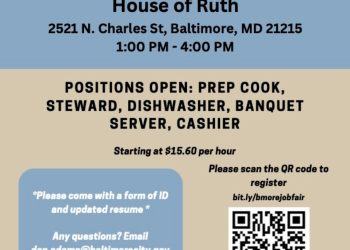 This coming Wednesday! Join us at House of Ruth for a job fair highlighting open food services positions. 🍽
Register to attend at bit.ly/bmorejobfair
Questions? We can help! 😄 Email dan.adamo@baltimorecity.gov