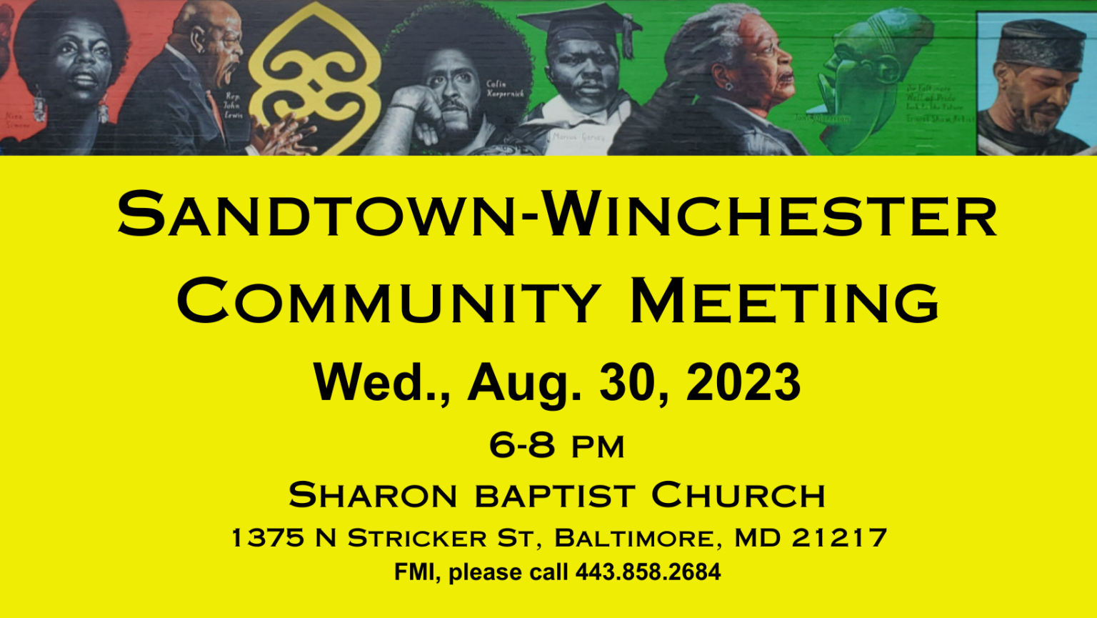 Sandtown-Winchester Community Meeting, 8.30.23, 6-8p, Sharon Baptist