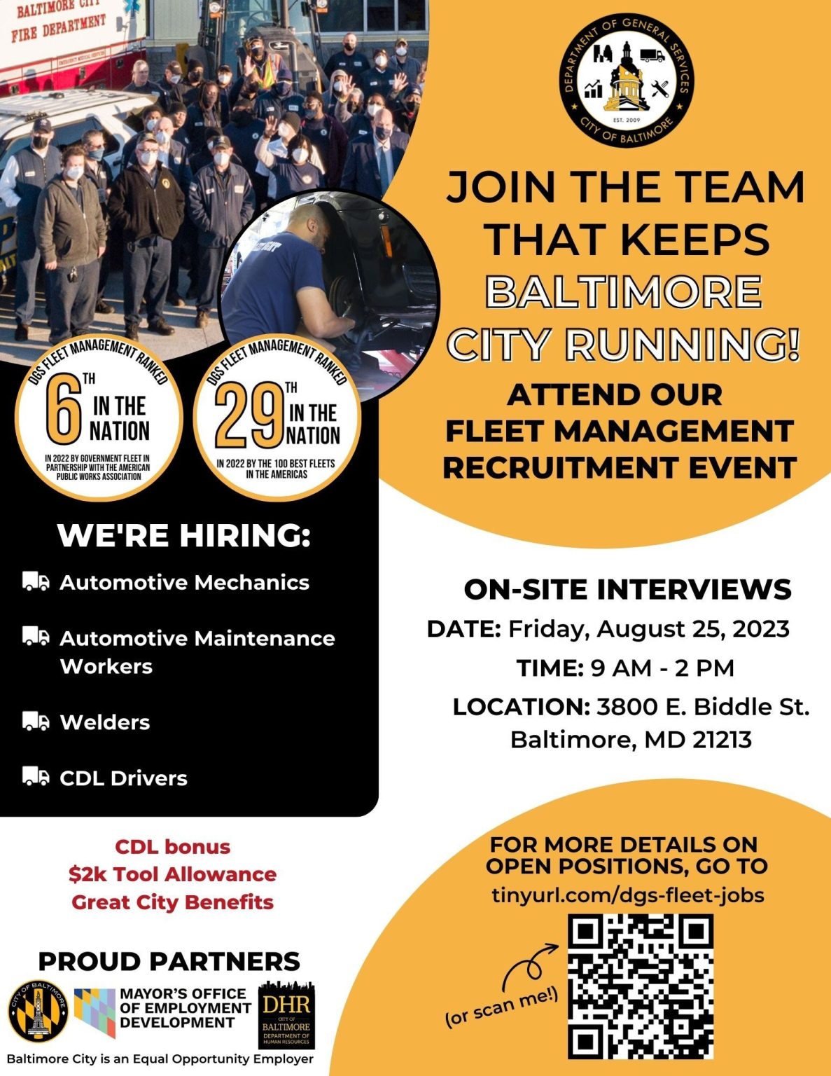 Baltimore Fleet is Hiring Mechanics! Summer Recruitment Event – August 25th