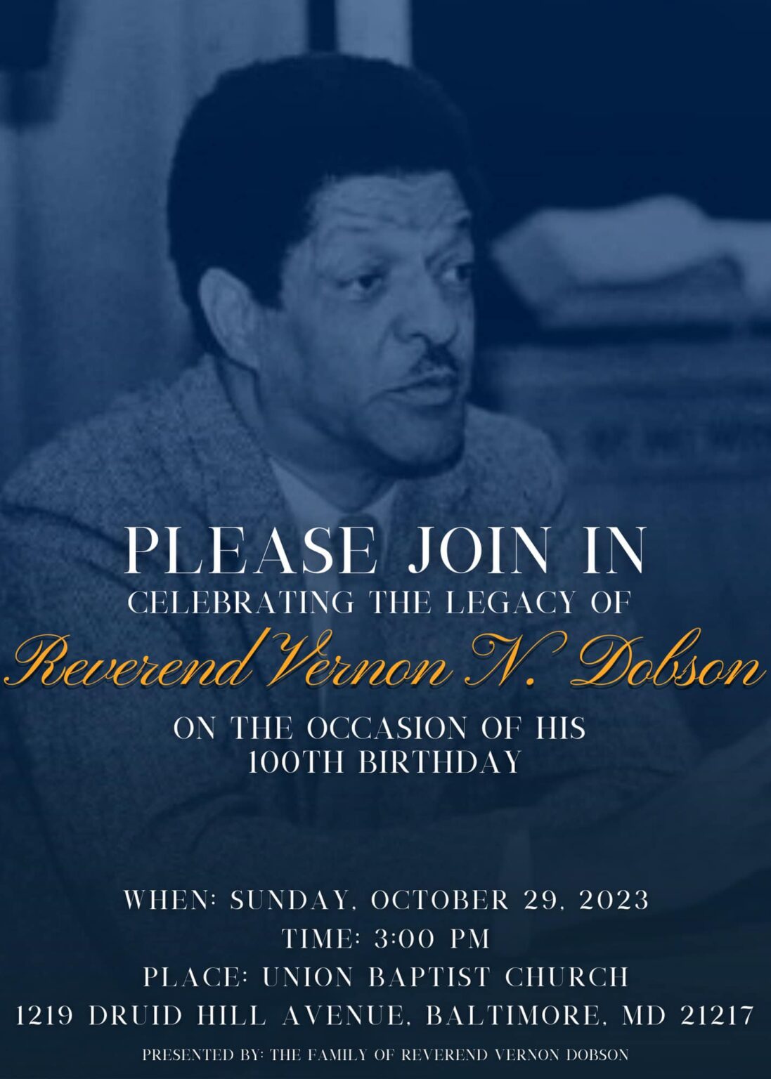 Celebrating 100 Years: Rev. Vernon Dobson, Oct. 29th