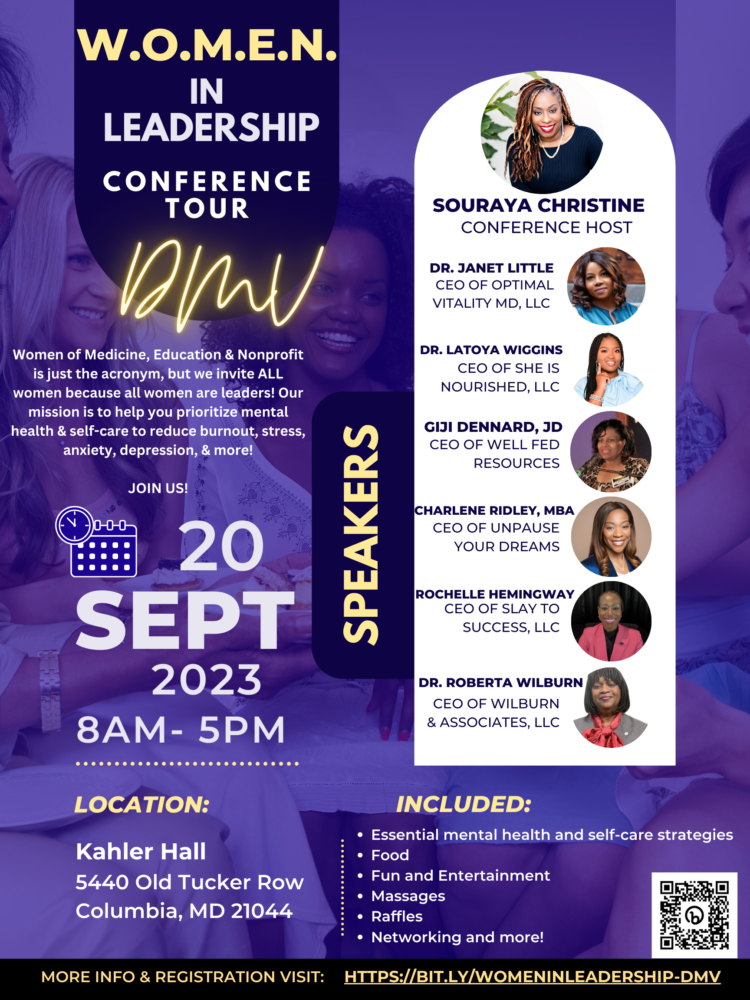 The W.O.M.E.N. in Leadership conference will be hosted at the beautiful Kahler Hall, located at 5440 Old Tucker Row, Columbia, MD 21044.