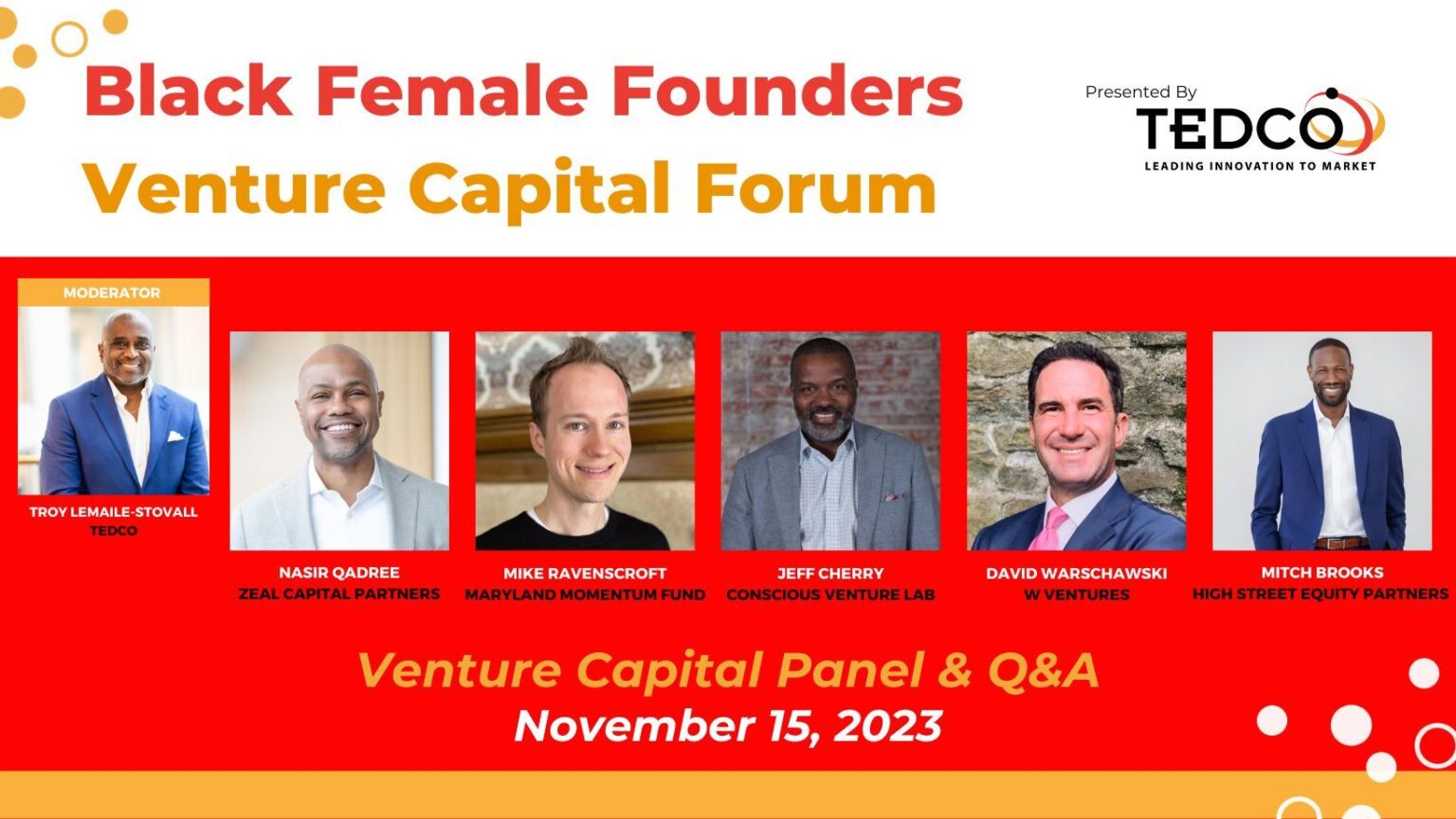 TEDCO’s Black Female Founders Venture Capital Forum, Nov. 15th, Coppin State