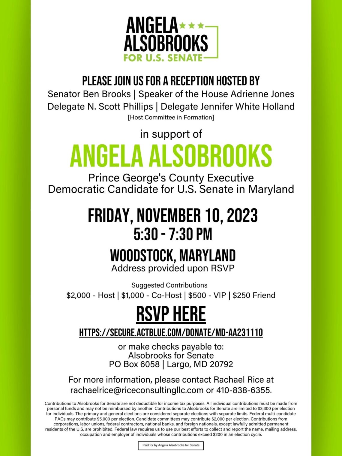 SENATOR BEN BROOKS asks that you PLEASE JOIN US FOR A RECEPTION