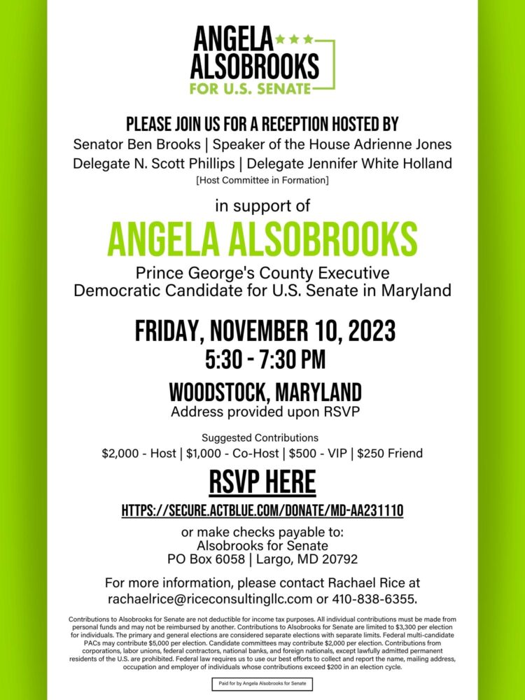 PLEASE JOIN US FOR A RECEPTION
                                     ANGELA   ALSOBROOKS