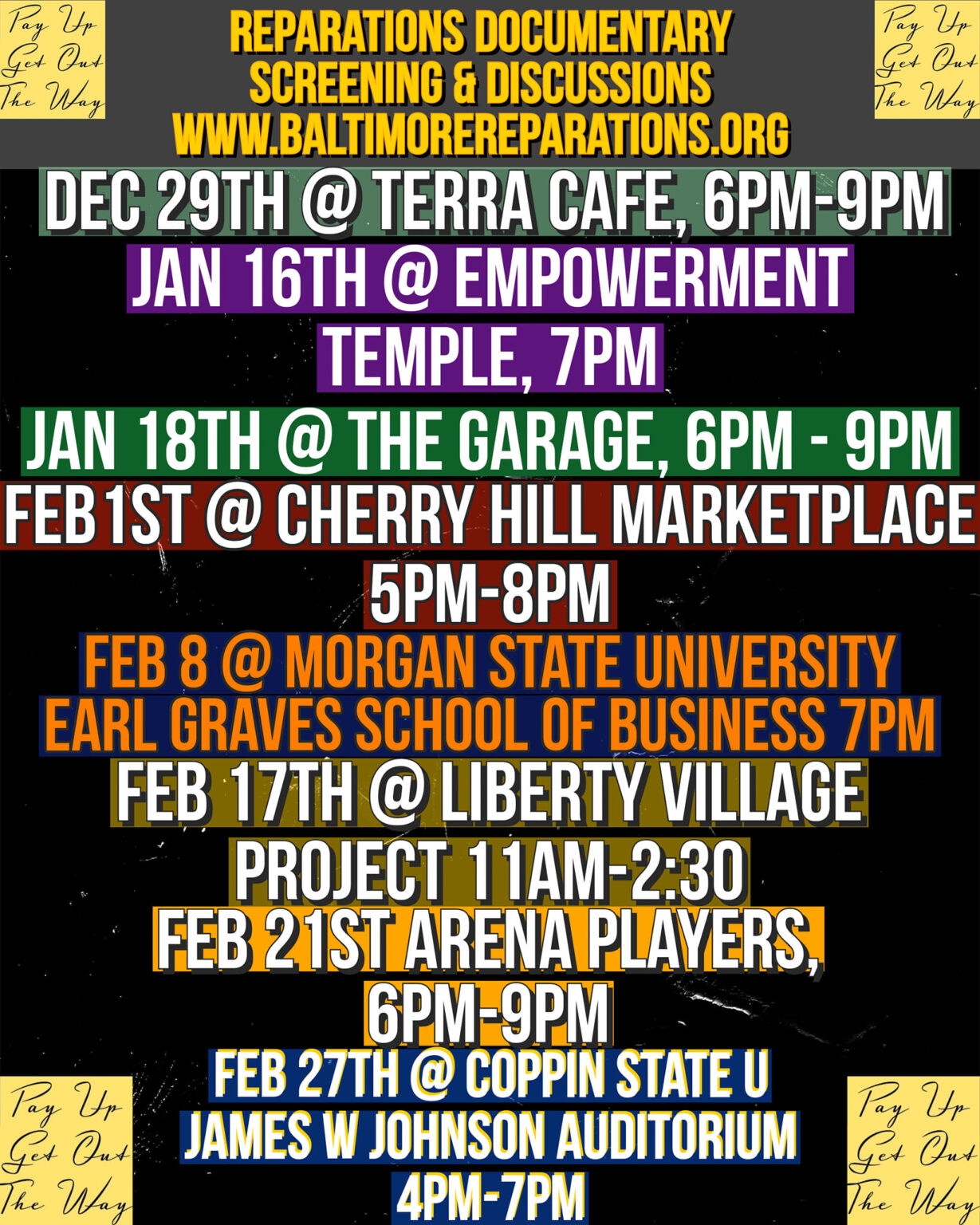 Reparations Documentary Screening & Discussions: Pay Up…Get Out of the Way, BaltimoreReparations.org Reparations Documentary Screening & Discussions: Pay Up…Get Out of the Way, BaltimoreReparations.org