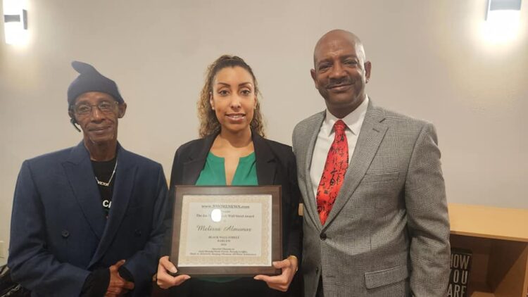 Melissa Almonor (C) was one of the honorees at Black Wall Street HARLEM. Victor Pate (L), an advocate and champio for returning citizens in New York and beyond, is a steady supporter of the Joe Manns Black Wall Street Awards.