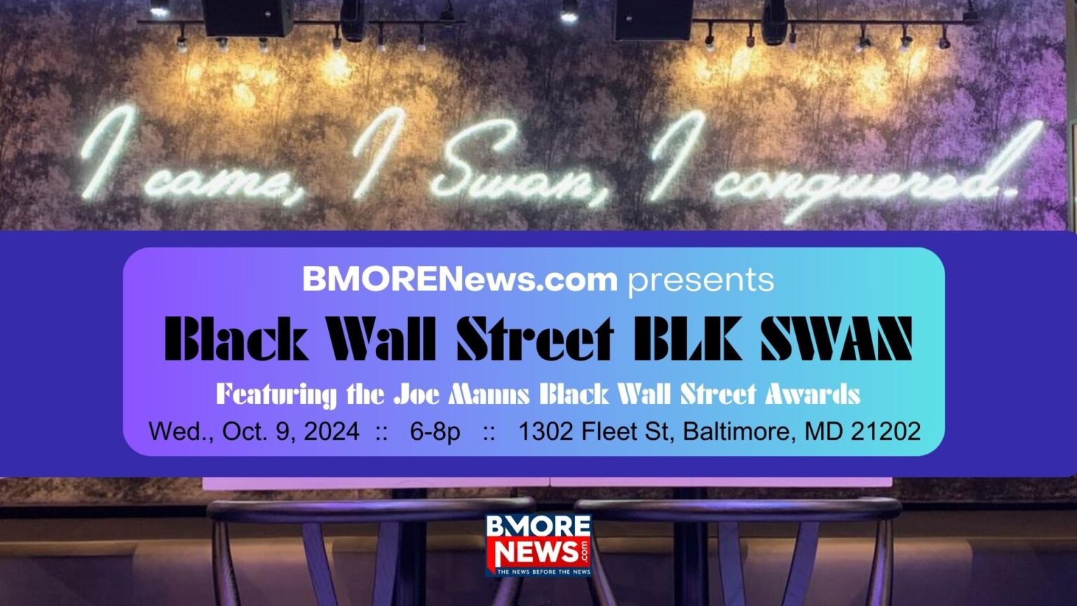 BMORENews to present Black Wall Street BLK SWAN on Oct. 9th, 6-8 pm