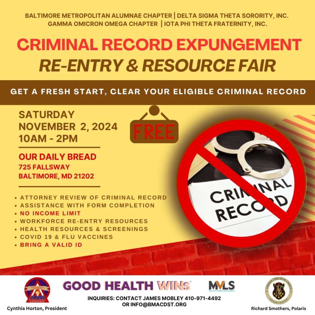 Criminal Record Expungement: Re-entry & Resource Fair, Nov. 2 (10a-2p)