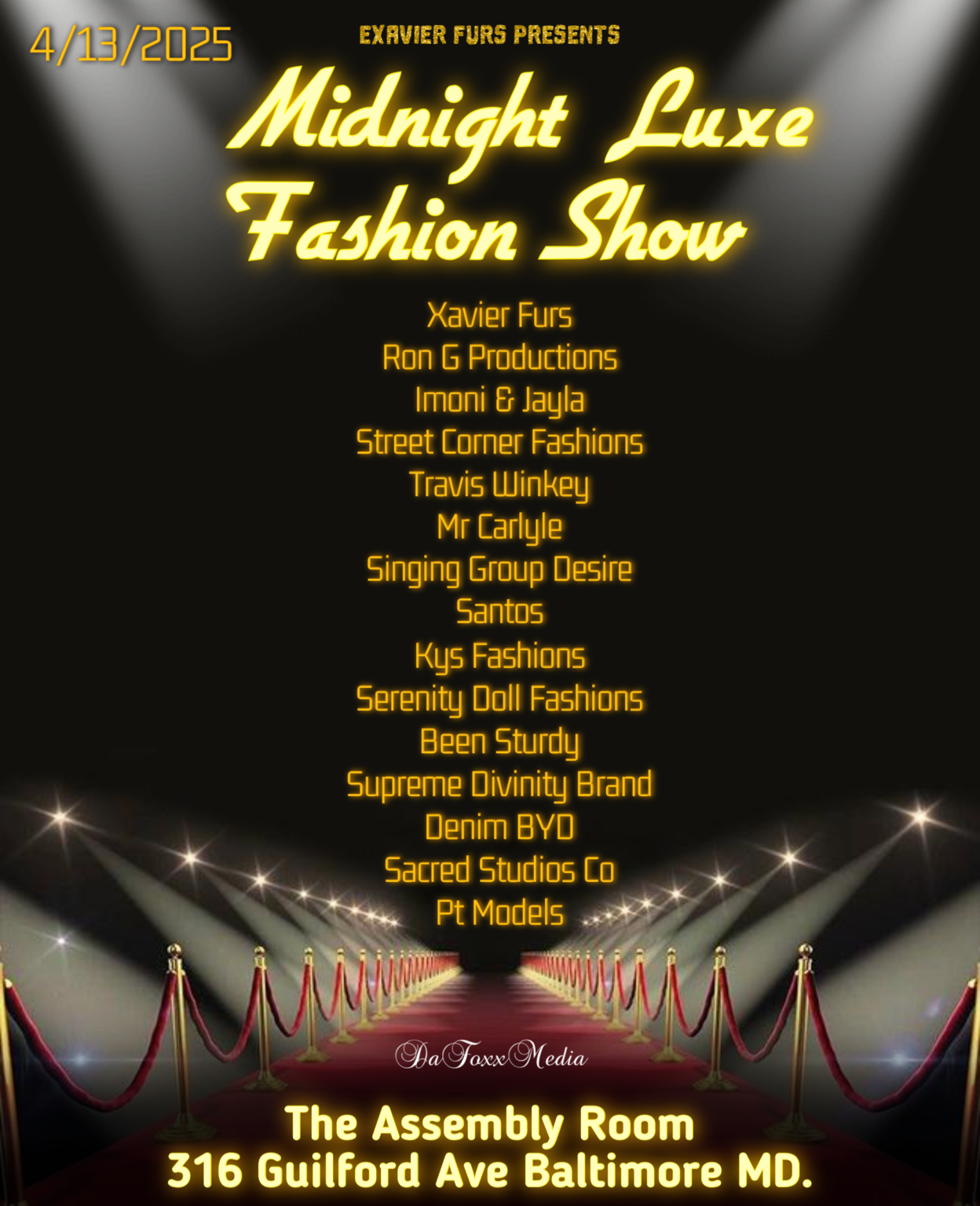 Midnight Luxe Fashion & Live Entertainment at The Assembly Room/Ikonic Live, 316 Guilford Ave., 4.13.25 Midnight Luxe Fashion & Live Entertainment at The Assembly Room/Ikonic Live, 316 Guilford Ave., 4.13.25
