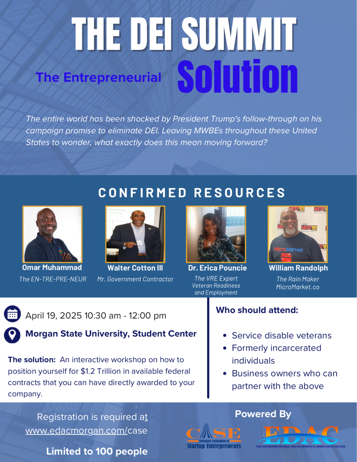C.A.S.E. presents The DEI Summit: The Entrepreneurial Solution, April 19th, Morgan State University