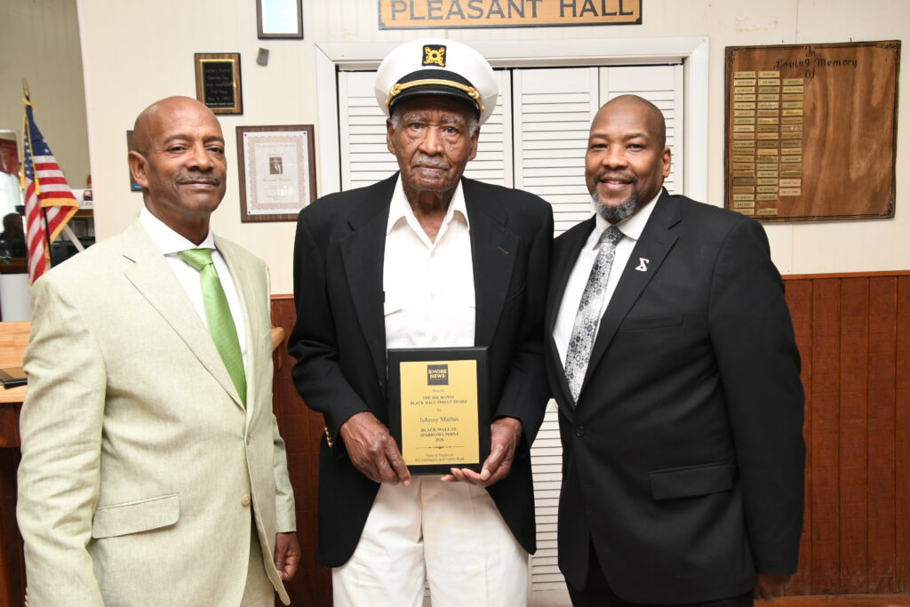 Doni Glover, Captain Johnny Mathis, and Derrick Jones, President of Pleasant Yacht Club (PYC). Photo by Lafon Porter, also of PYC. 