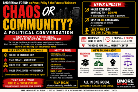 BMORENews Expands “Chaos or Community?” Forum; Extends Hours and Opens Event to All Candidates BMORENews Expands “Chaos or Community?” Forum; Extends Hours and Opens Event to All Candidates