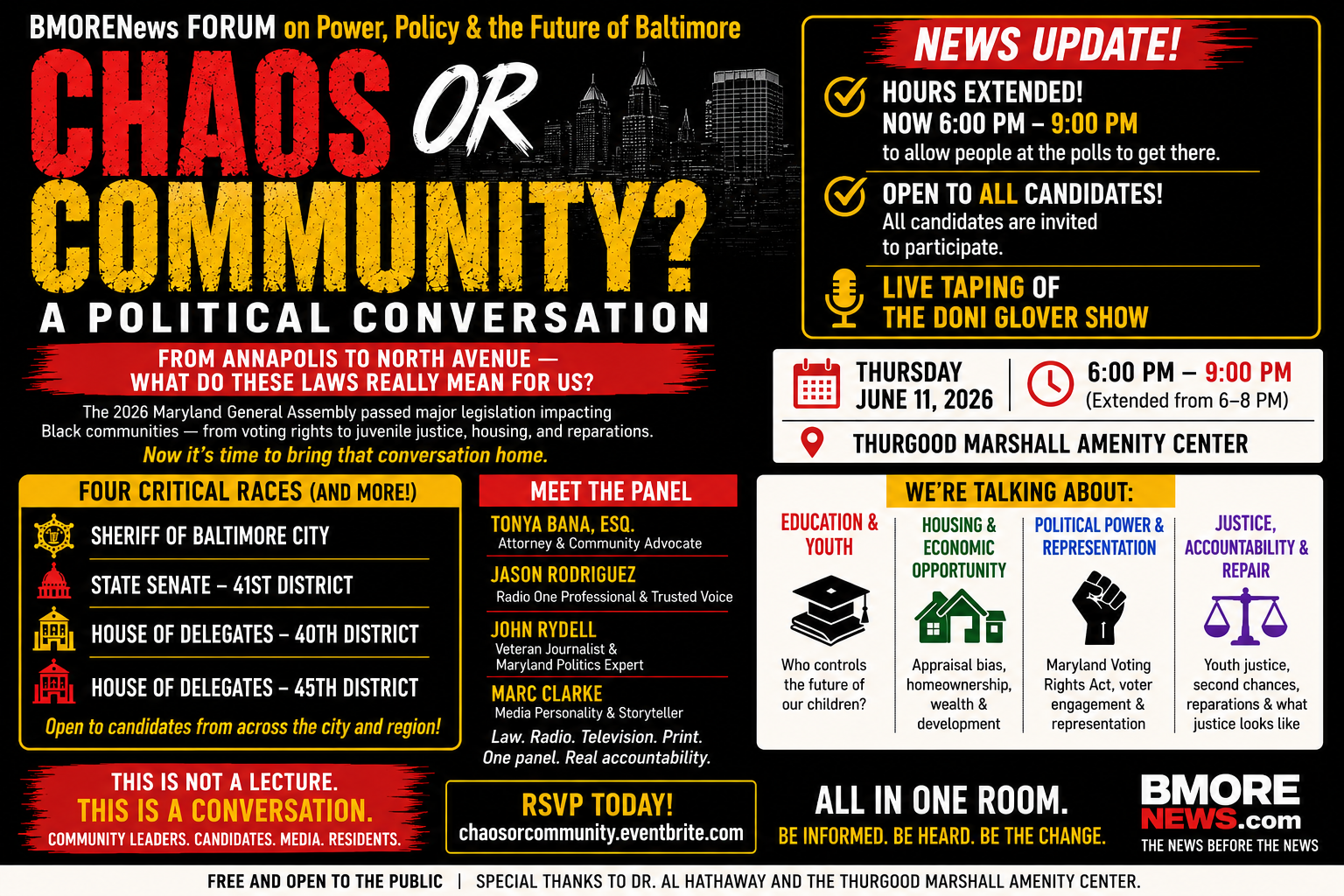 BMORENews Expands “Chaos or Community?” Forum; Extends Hours and Opens Event to All Candidates