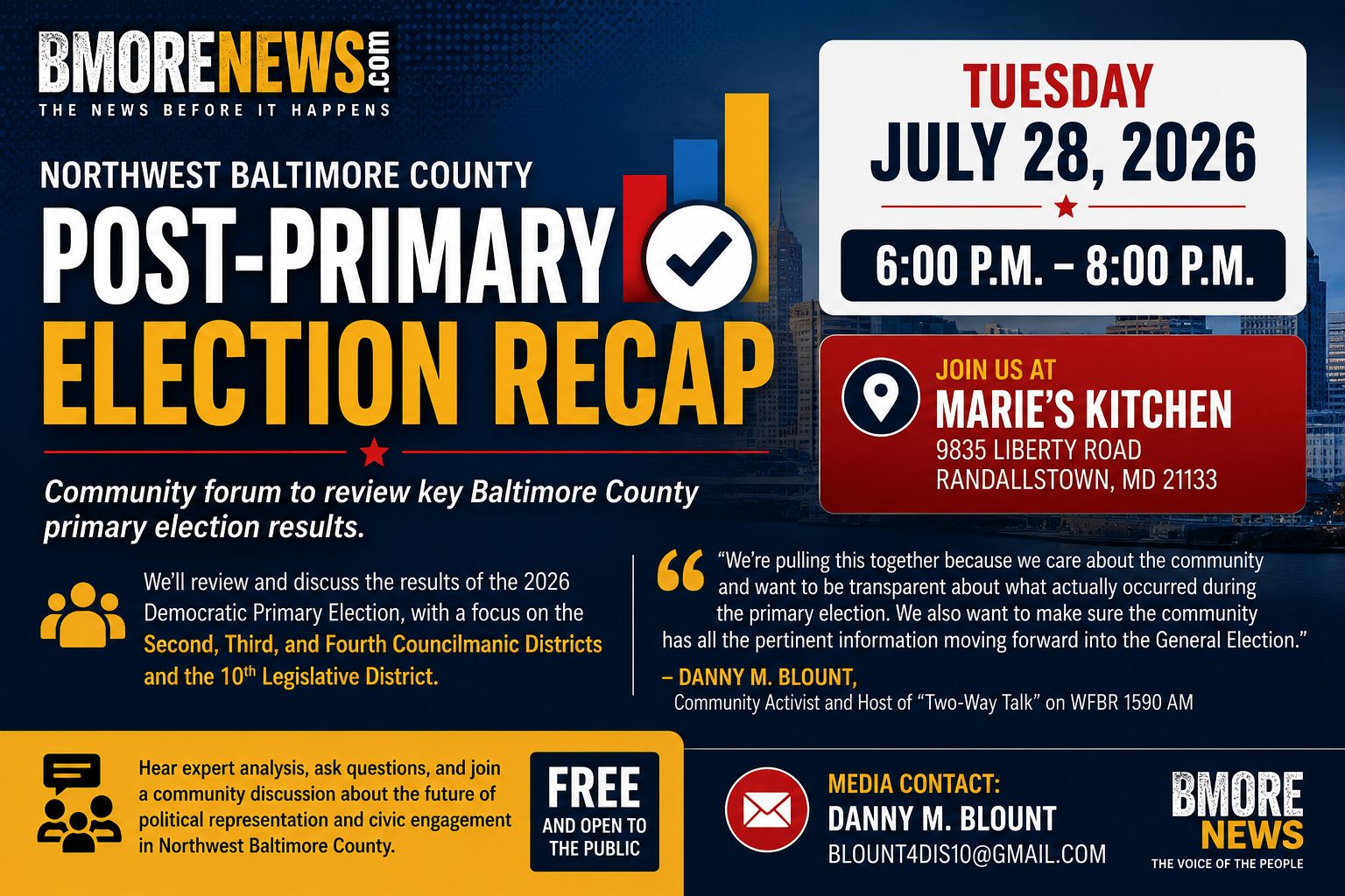 Northwest Baltimore County Post-Primary Election Recap Set for July 28 Northwest Baltimore County Post-Primary Election Recap Set for July 28